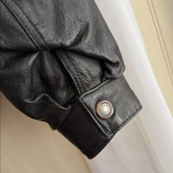 Vintage Weekends Black Genuine Leather Moto Bomber Jacket - Men's Size Medium - Picture 8 of 12